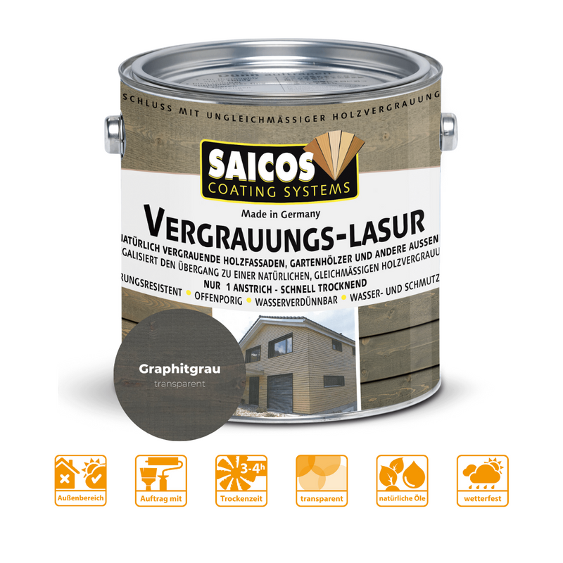 SAICOS | Vergrauungs Lasur | Für Holzfassaden und Gartenhölzer