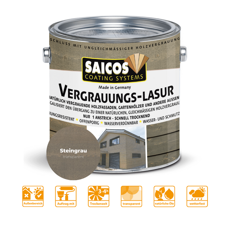 SAICOS | Vergrauungs Lasur | Für Holzfassaden und Gartenhölzer