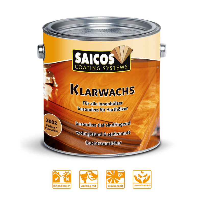 SAICOS Klarwachs Farblos Seidenmatt – Natürlicher Schutz für Holzoberflächen